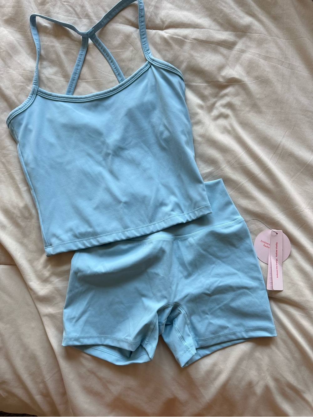 Light Blue Cropped Sports Tank & Shorts Set